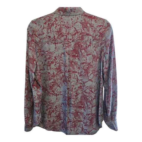 CALVIN KLEIN JEANS TENCEL BUTTON DOWN SHIRT SIZE MEDIUM BLUE MAROON ROLL UP TAB - Picture 6 of 8